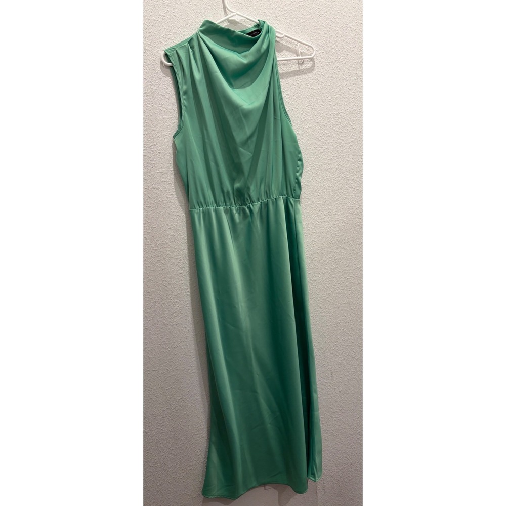 PrettyGarden Mint Green Satin Maxi Dress Womens Size M Cowl Neck Halter Formal